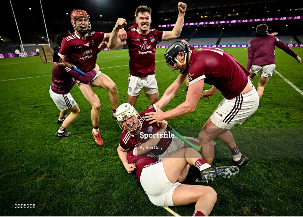 6 December 2025; St Martin's players celebrate after their side's victory in the AIB Leinster GAA Hurling Senior Club Championship final match between St Martin's of Wexford and Shamrocks Ballyhale of Kilkenny at Croke Park in Dublin. Photo by Seb Daly/Sportsfile
