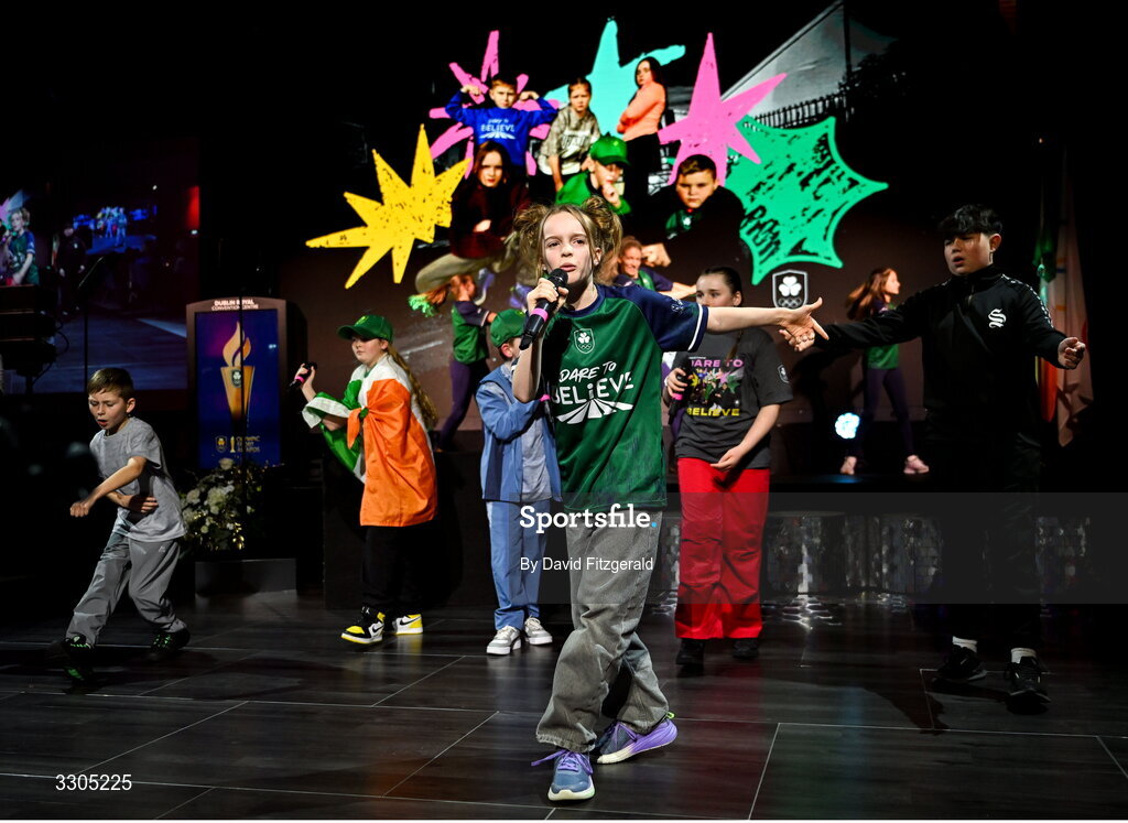 6 December 2025; Kabin crew perform during the Team Ireland Olympic Sport Awards 2025 at The Royal Convention Centre in Dublin. Photo by David Fitzgerald/Sportsfile