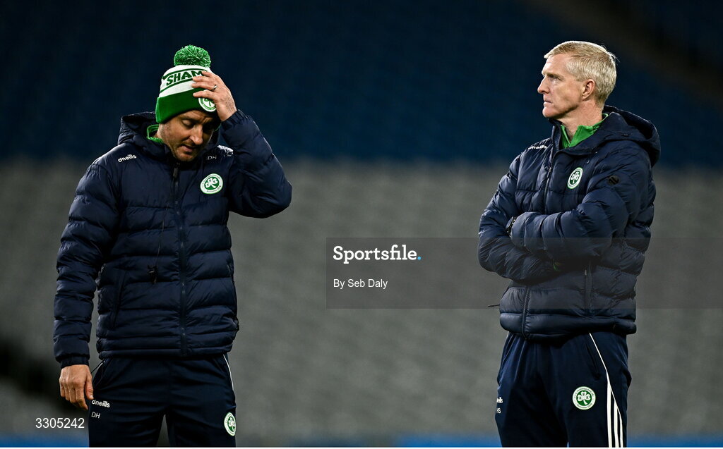 6 December 2025; Shamrocks Ballyhale manager Henry Shefflin, right, and selector David Herity after their side's defeat in the AIB Leinster GAA Hurling Senior Club Championship final match between St Martin's of Wexford and Shamrocks Ballyhale of Kilkenny at Croke Park in Dublin. Photo by Seb Daly/Sportsfile