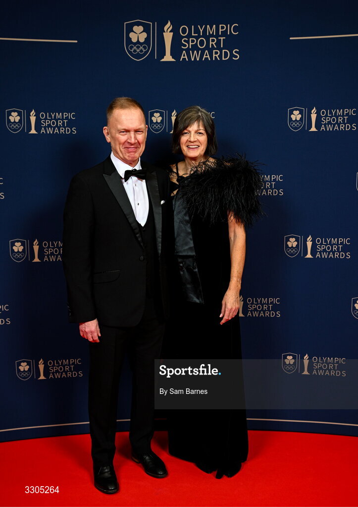 6 December 2025; Geoff Burns and Carolyn Burns during the Team Ireland Olympic Sport Awards 2025 at The Royal Convention Centre in Dublin. Photo by Sam Barnes/Sportsfile