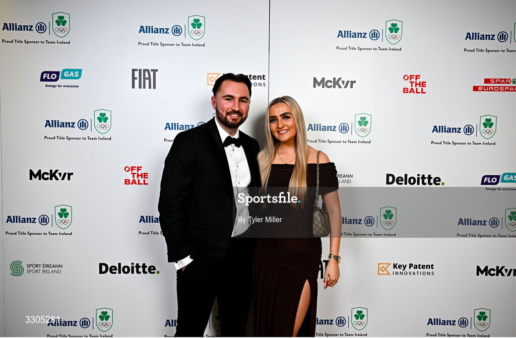 6 December 2025; James Delaney with Rachel Tracey during the Team Ireland Olympic Sport Awards 2025 at The Royal Convention Centre in Dublin. Photo by Tyler Miller/Sportsfile