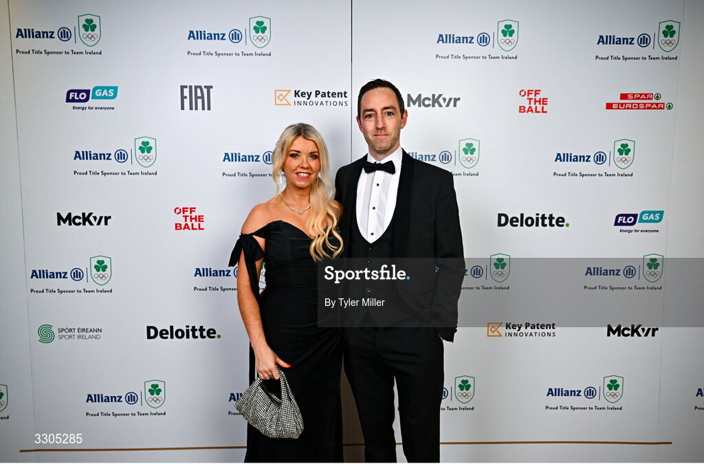 6 December 2025; Anna Keogh with Johnny Finegan during the Team Ireland Olympic Sport Awards 2025 at The Royal Convention Centre in Dublin. Photo by Tyler Miller/Sportsfile
