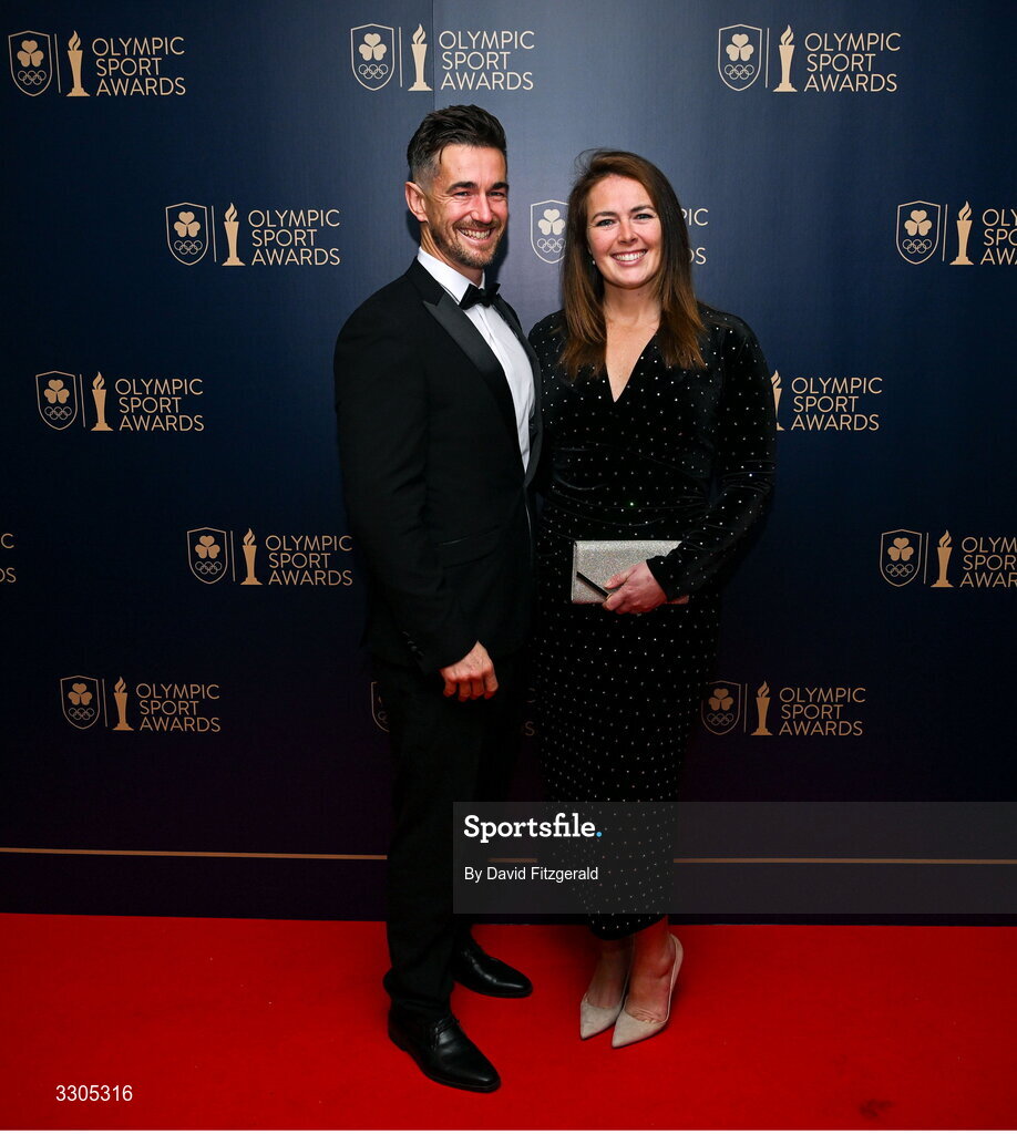 6 December 2025; John and Jenny Egan during the Team Ireland Olympic Sport Awards 2025 at The Royal Convention Centre in Dublin. Photo by David Fitzgerald/Sportsfile