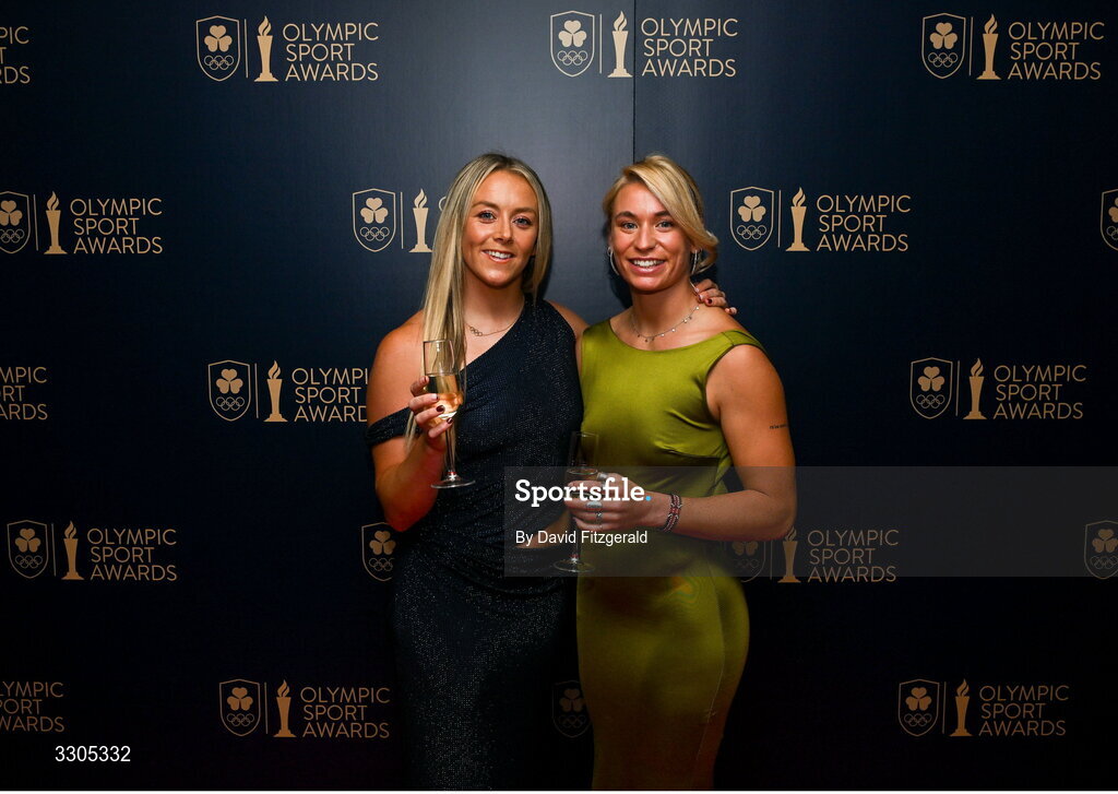 6 December 2025; Stacey Flood and Kath Baker during the Team Ireland Olympic Sport Awards 2025 at The Royal Convention Centre in Dublin. Photo by David Fitzgerald/Sportsfile