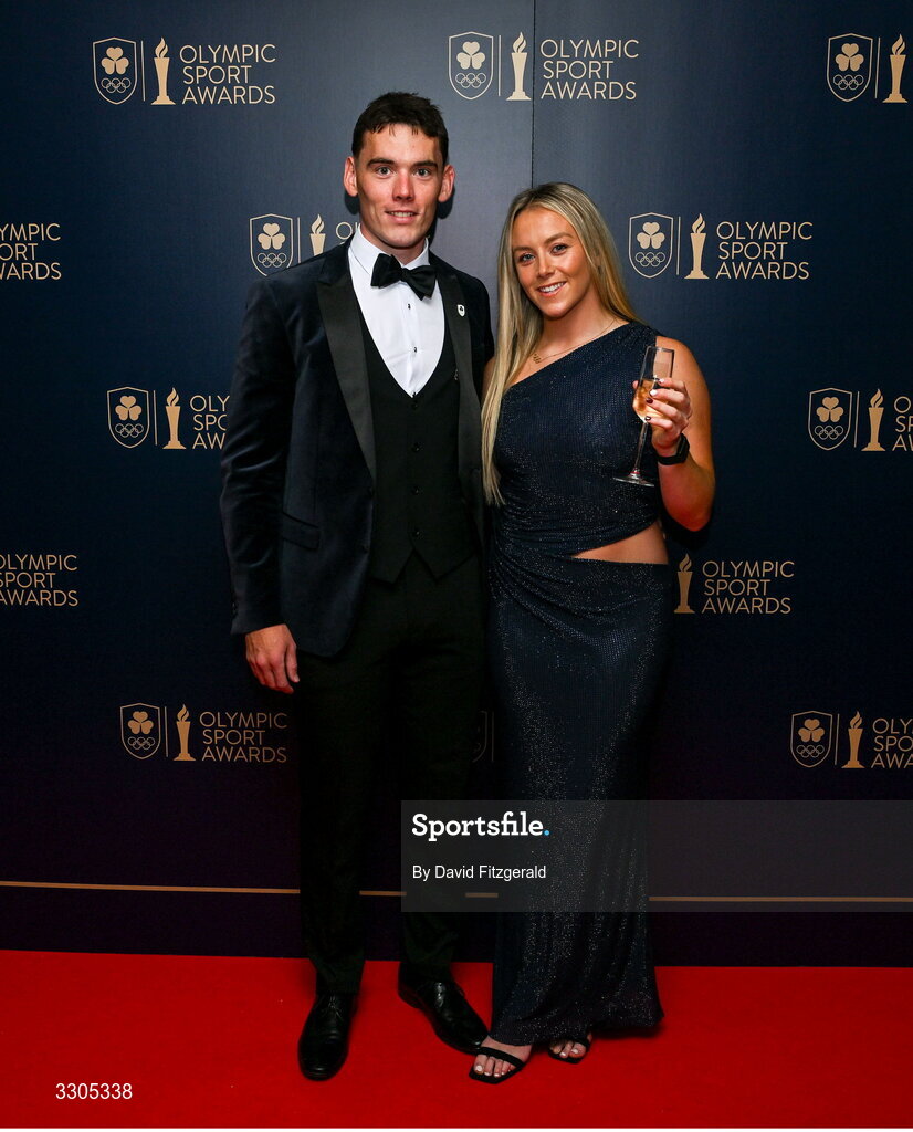 6 December 2025; Olympians Ross Corrigan and Stacey Flood during the Team Ireland Olympic Sport Awards 2025 at The Royal Convention Centre in Dublin. Photo by David Fitzgerald/Sportsfile