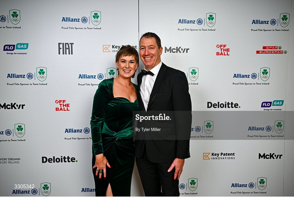 6 December 2025; Niamh Jacob Matthews, left, and David Matthews during the Team Ireland Olympic Sport Awards 2025 at The Royal Convention Centre in Dublin. Photo by Tyler Miller/Sportsfile