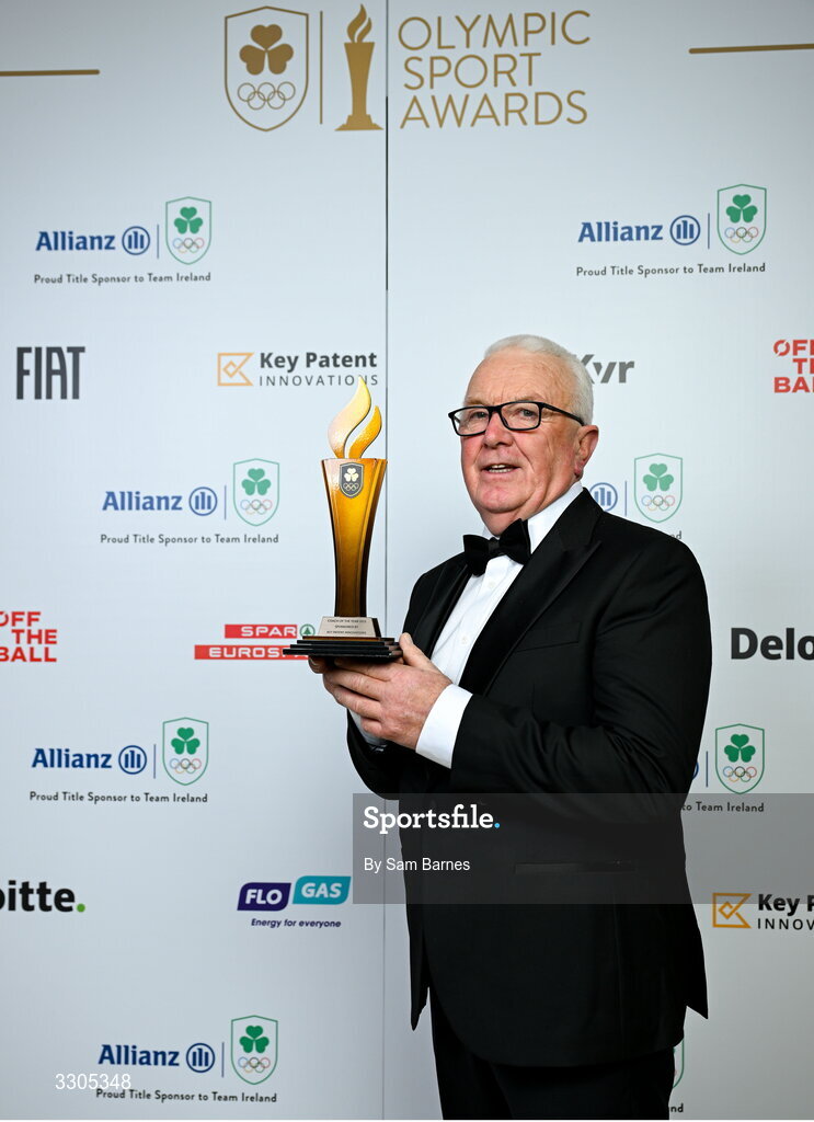 6 December 2025; Rowing Ireland Coach Dominic Casey pictured with his Coach of the Year Award, sponsored by Key Patent Innovations, during the Team Ireland Olympic Sport Awards 2025 at The Royal Convention Centre in Dublin. Photo by Sam Barnes/Sportsfile