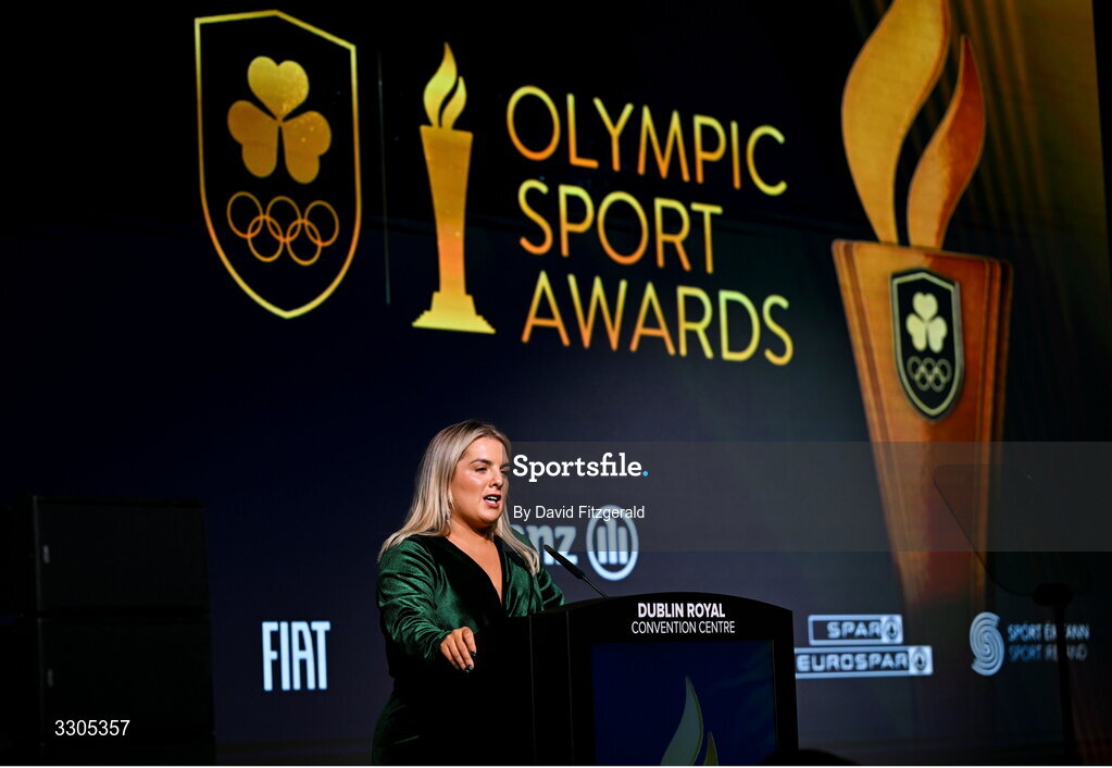 6 December 2025; MC Valerie Wheeler during the Team Ireland Olympic Sport Awards 2025 at The Royal Convention Centre in Dublin. Photo by David Fitzgerald/Sportsfile