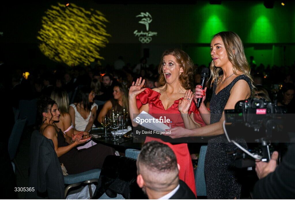 6 December 2025; World Silver medallist in the 20km walk in 2003 Gillian O'Sullivan is interviewed during the Team Ireland Olympic Sport Awards 2025 at The Royal Convention Centre in Dublin. Photo by David Fitzgerald/Sportsfile