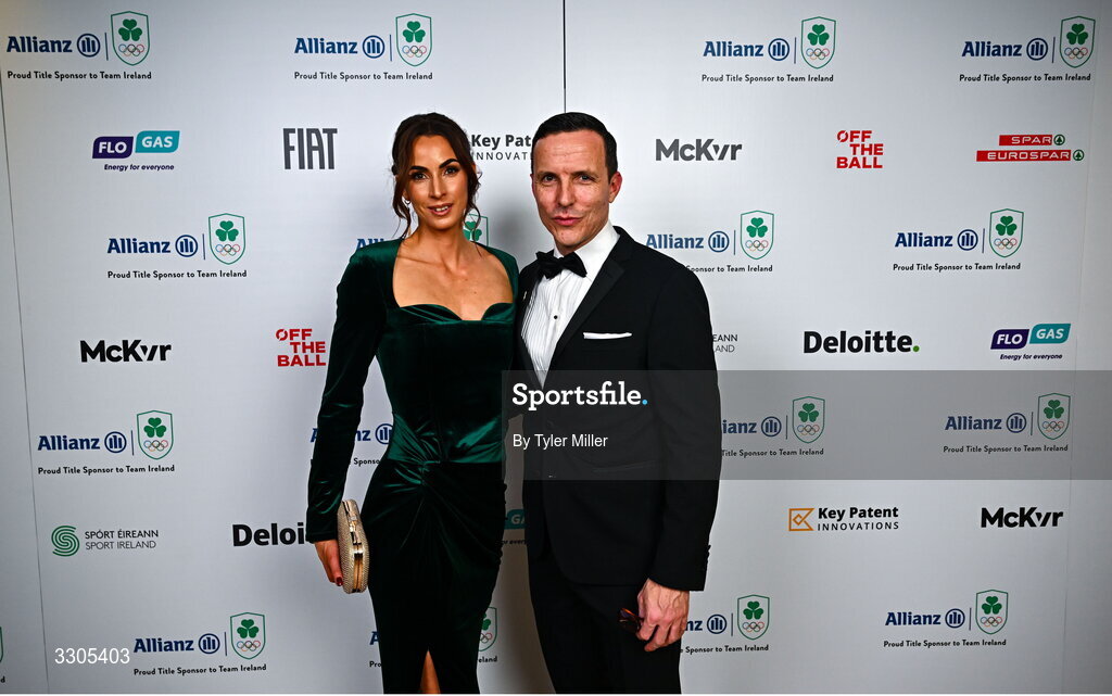 6 December 2025; Kate Brennan, left, and Mark Brennan during the Team Ireland Olympic Sport Awards 2025 at The Royal Convention Centre in Dublin. Photo by Tyler Miller/Sportsfile