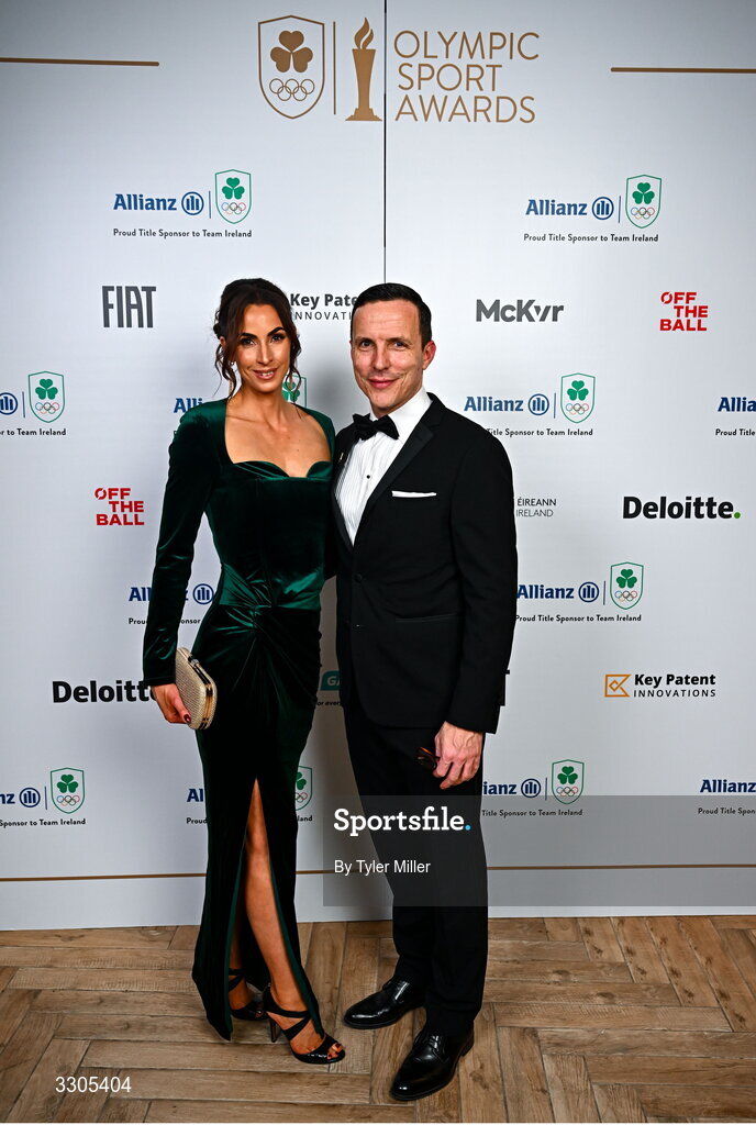 6 December 2025; Kate Brennan, left, and Mark Brennan during the Team Ireland Olympic Sport Awards 2025 at The Royal Convention Centre in Dublin. Photo by Tyler Miller/Sportsfile