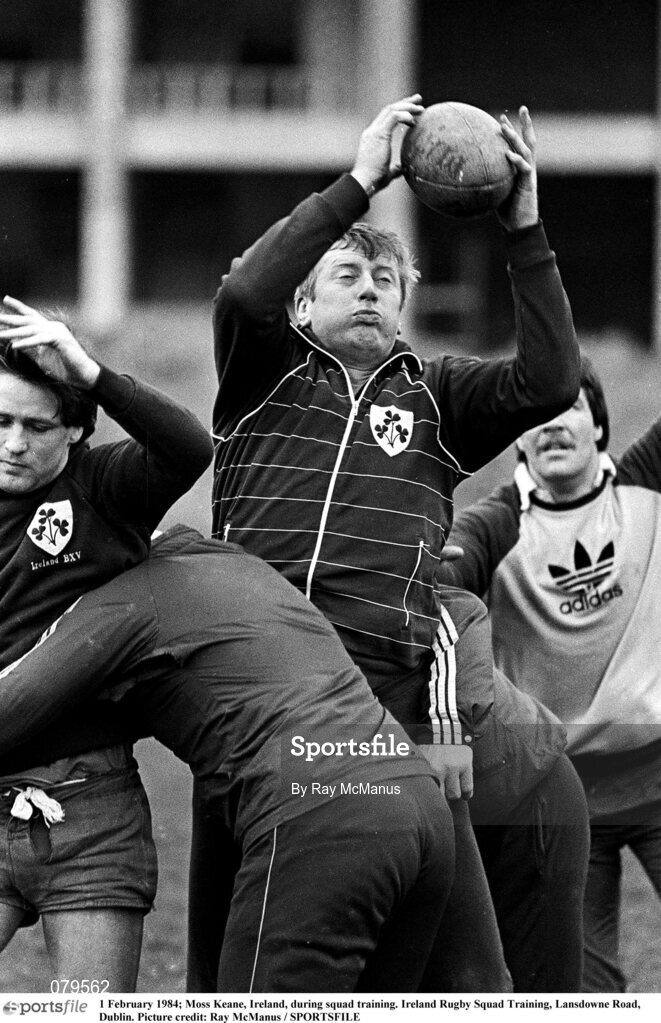 1 February 1984; Moss Keane, Ireland, during squad training. Ireland Rugby Squad Training, Lansdowne Road, Dublin. Picture credit: Ray McManus / SPORTSFILE