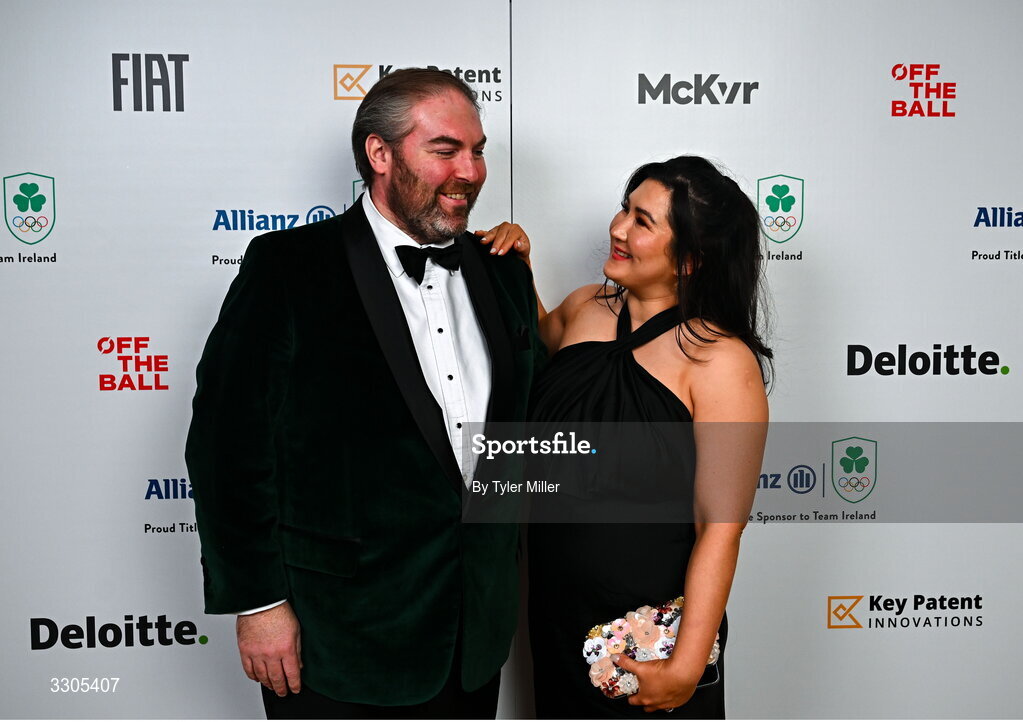 6 December 2025; Barry Ward TD, left, and Aoife Ward during the Team Ireland Olympic Sport Awards 2025 at The Royal Convention Centre in Dublin. Photo by Tyler Miller/Sportsfile