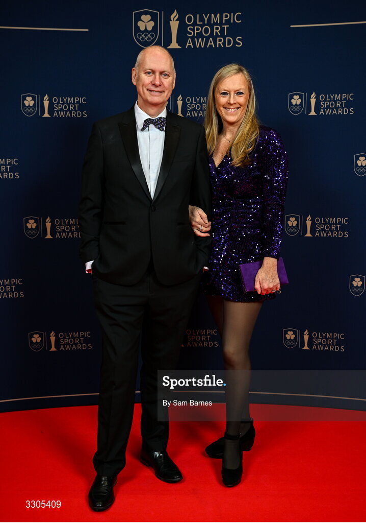 6 December 2025; Managing Director at Flogas, John Rooney, and Aisling Rooney during the Team Ireland Olympic Sport Awards 2025 at The Royal Convention Centre in Dublin. Photo by Sam Barnes/Sportsfile