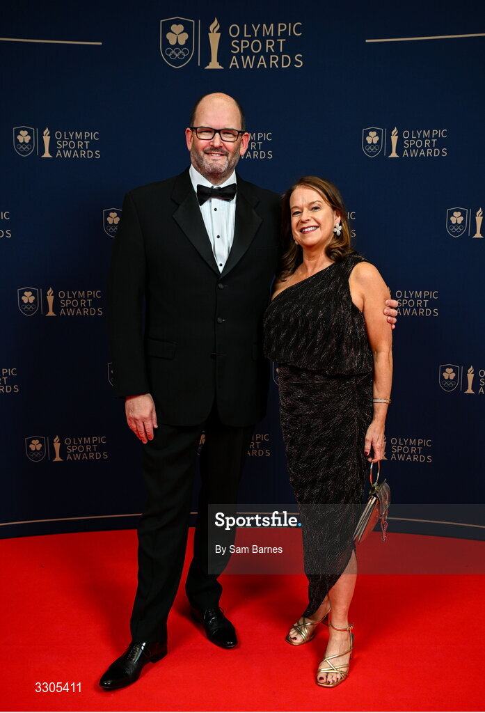 6 December 2025; Managing Director of Fiat Ireland, John Saunders and Brenda Saunders during the Team Ireland Olympic Sport Awards 2025 at The Royal Convention Centre in Dublin. Photo by Sam Barnes/Sportsfile