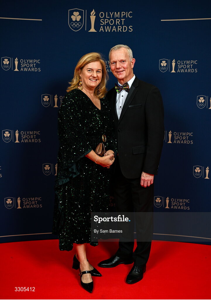 6 December 2025; Nicola Carroll and John Moane during the Team Ireland Olympic Sport Awards 2025 at The Royal Convention Centre in Dublin. Photo by Sam Barnes/Sportsfile