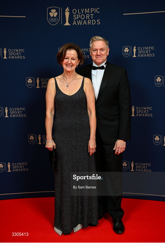 6 December 2025; Jamie Schmidt, Technical Accounting Leader at Deloitte, and Michelle Schmidt during the Team Ireland Olympic Sport Awards 2025 at The Royal Convention Centre in Dublin. Photo by Sam Barnes/Sportsfile
