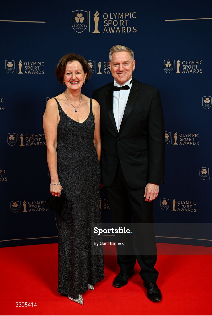 6 December 2025; Jamie Schmidt, Technical Accounting Leader at Deloitte, and Michelle Schmidt during the Team Ireland Olympic Sport Awards 2025 at The Royal Convention Centre in Dublin. Photo by Sam Barnes/Sportsfile
