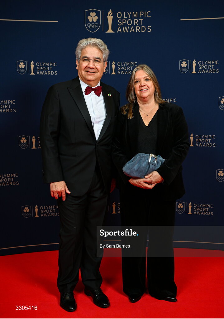 6 December 2025; Ambassador of Italy to Ireland, Nicola Faganello and Fransika Faganello Feldhoff during the Team Ireland Olympic Sport Awards 2025 at The Royal Convention Centre in Dublin. Photo by Sam Barnes/Sportsfile