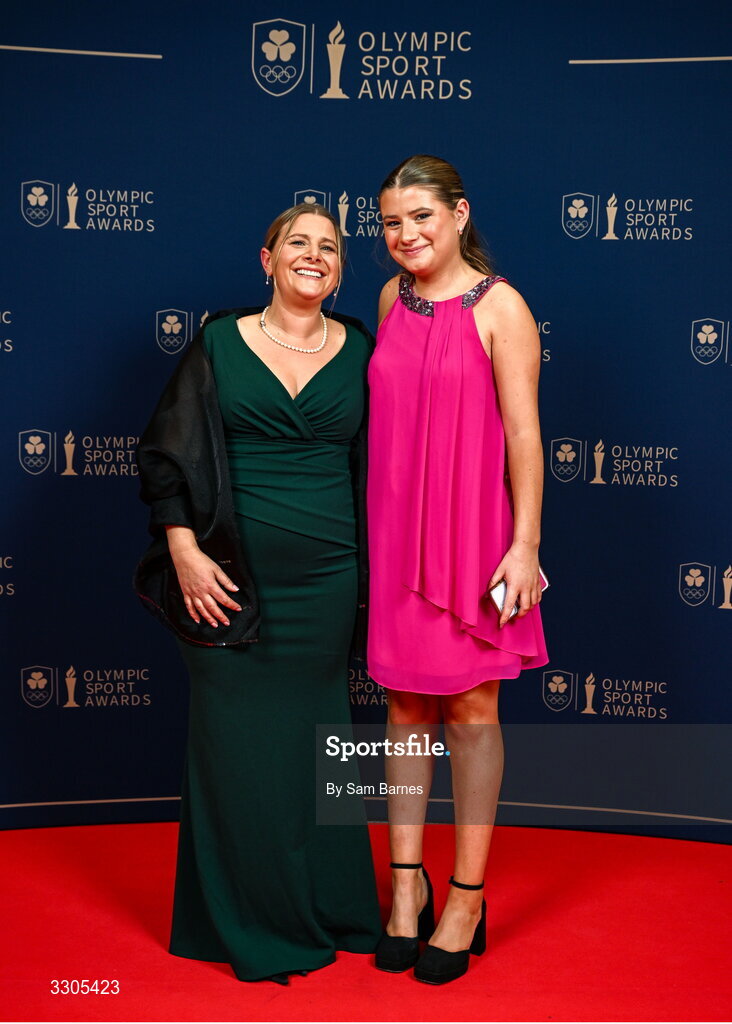 6 December 2025; Team Ireland Chef de Mission for Milano Cortina 2026, Nancy Chillingworth, and Sadhbh Murphy during the Team Ireland Olympic Sport Awards 2025 at The Royal Convention Centre in Dublin. Photo by Sam Barnes/Sportsfile