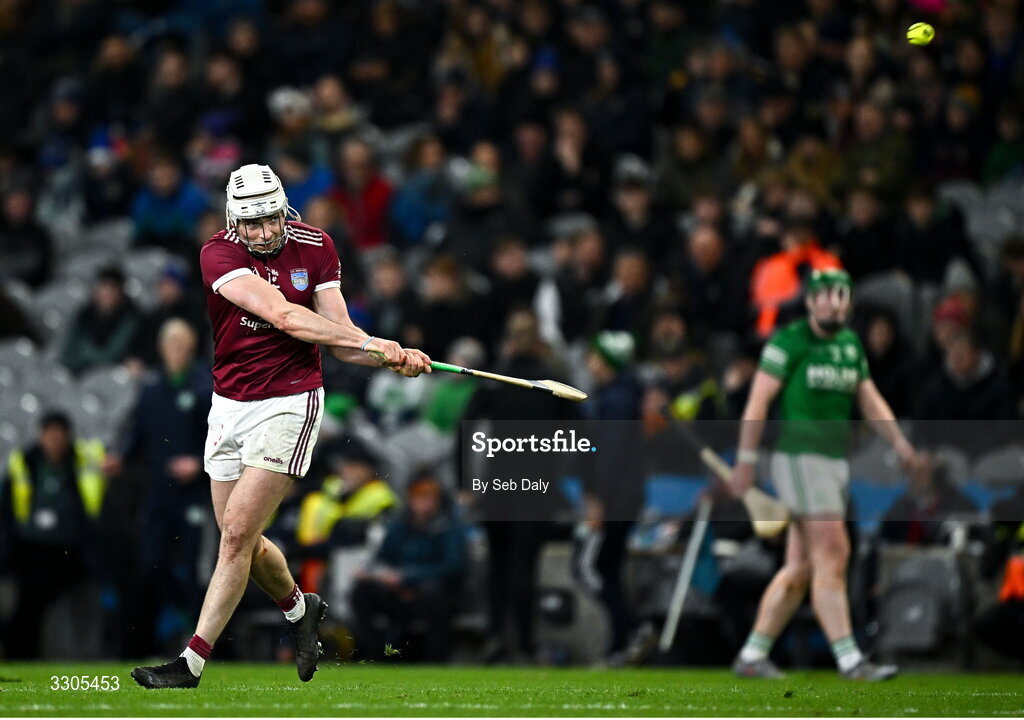 6 December 2025; Jake Firman of St Martin’s converts a free during the AIB Leinster GAA Hurling Senior Club Championship final match between St Martin's of Wexford and Shamrocks Ballyhale of Kilkenny at Croke Park in Dublin. Photo by Seb Daly/Sportsfile