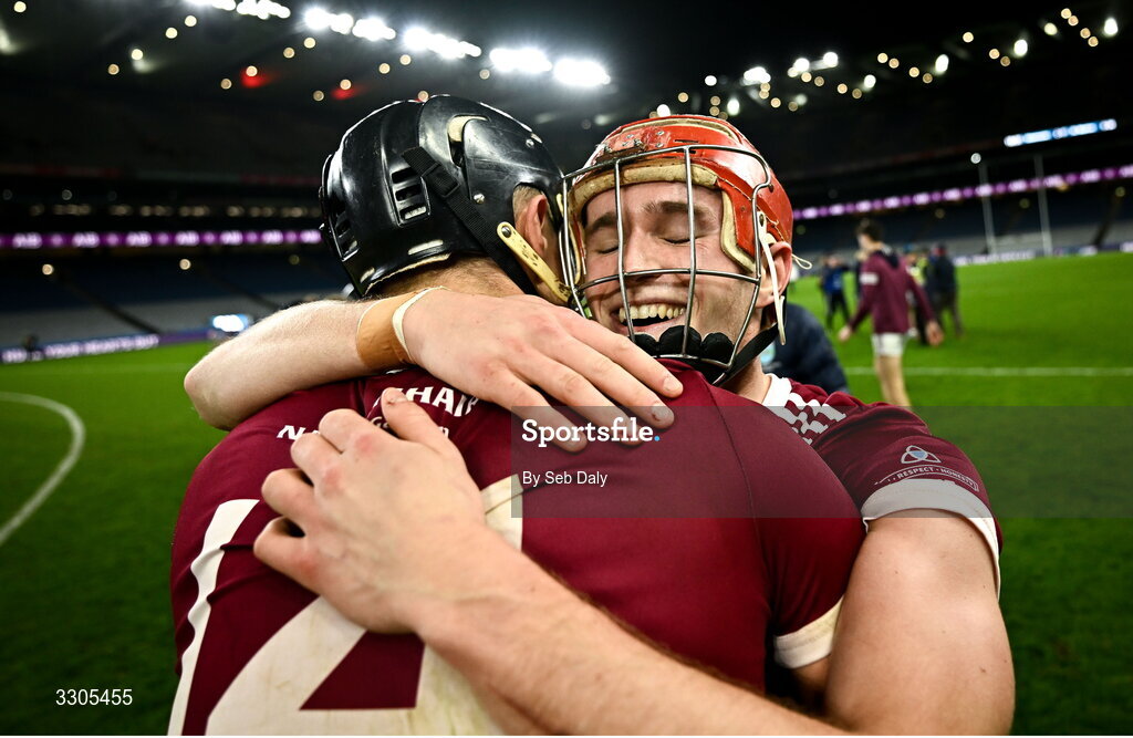6 December 2025; St Martin's players Diarmuid O Leary, right, and Jack O’Connor after their side's victory in the AIB Leinster GAA Hurling Senior Club Championship final match between St Martin's of Wexford and Shamrocks Ballyhale of Kilkenny at Croke Park in Dublin. Photo by Seb Daly/Sportsfile
