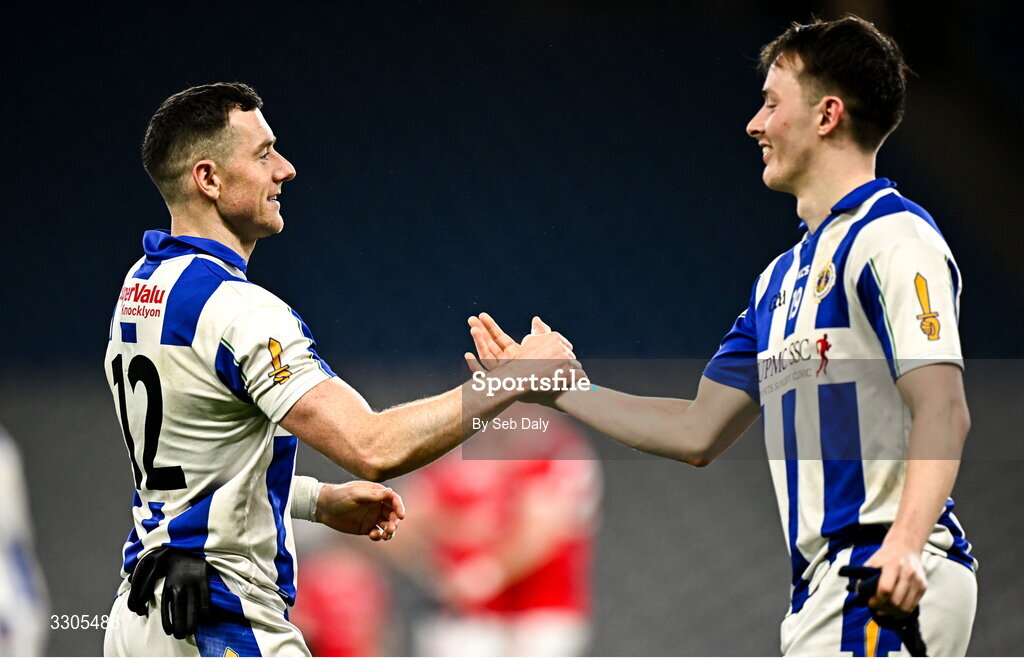 6 December 2025; Ballyboden St Enda's players Ryan Basquel, left, and Ryan Baynes after their side's victory in the AIB Leinster GAA Football Senior Club Championship final match between Athy of Kildare and Ballyboden St Enda's of Dublin at Croke Park in Dublin. Photo by Seb Daly/Sportsfile