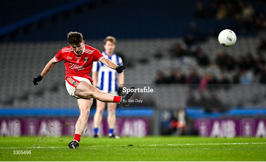 6 December 2025; Sean Moore of Athy converts a free during the AIB Leinster GAA Football Senior Club Championship final match between Athy of Kildare and Ballyboden St Enda's  of Dublin at Croke Park in Dublin. Photo by Seb Daly/Sportsfile