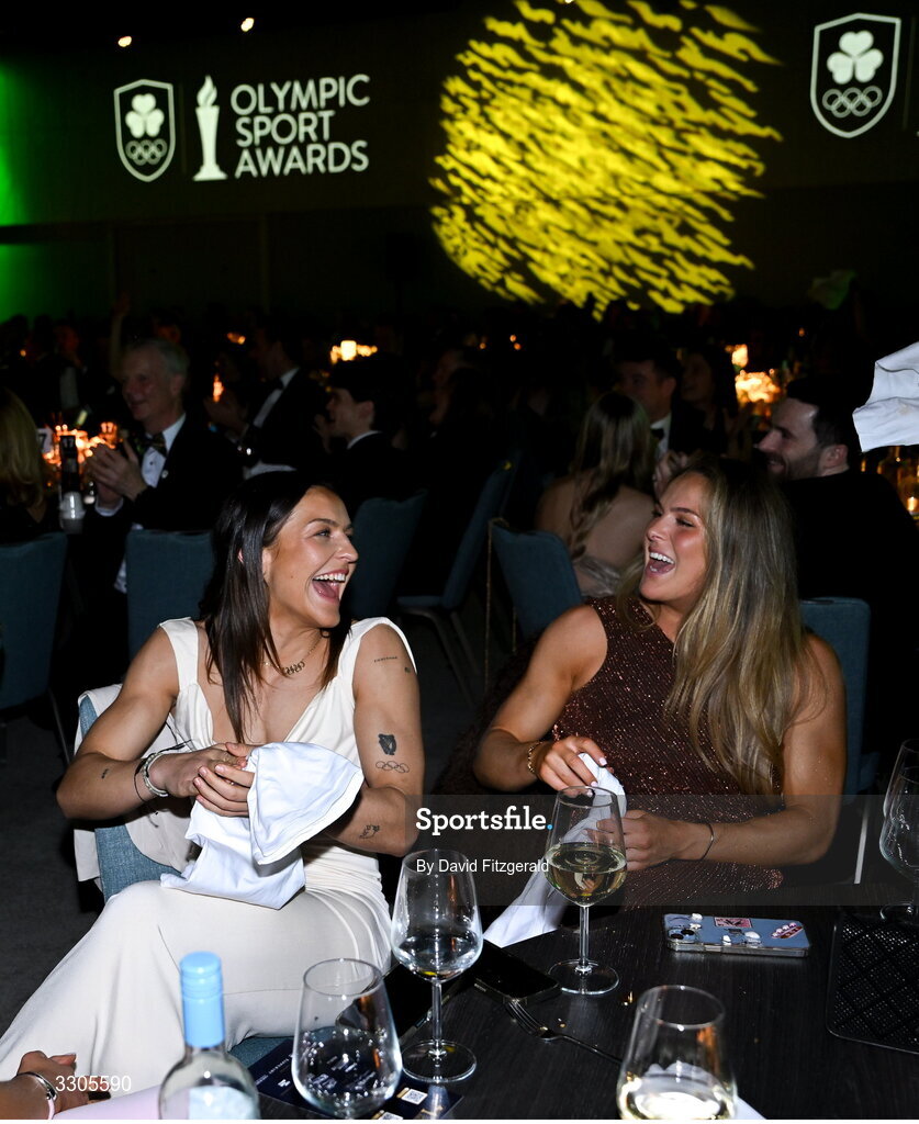 6 December 2025; Olympians Erin King and Beibhinn Parsons during the Team Ireland Olympic Sport Awards 2025 at The Royal Convention Centre in Dublin. Photo by David Fitzgerald/Sportsfile