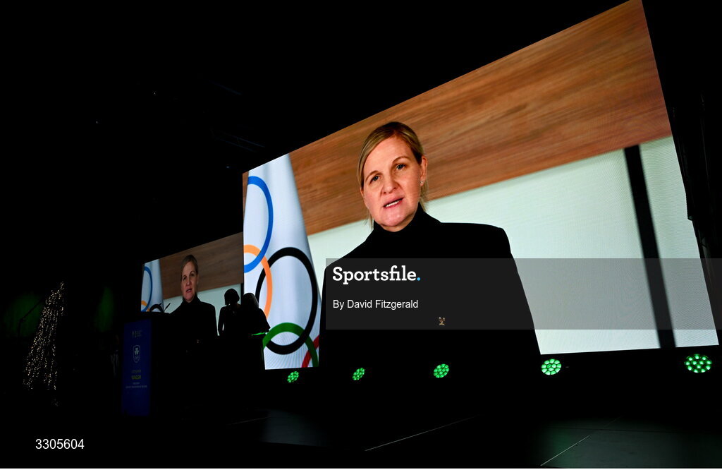 6 December 2025; IOC President Kirsty Coventry during the Team Ireland Olympic Sport Awards 2025 at The Royal Convention Centre in Dublin. Photo by David Fitzgerald/Sportsfile