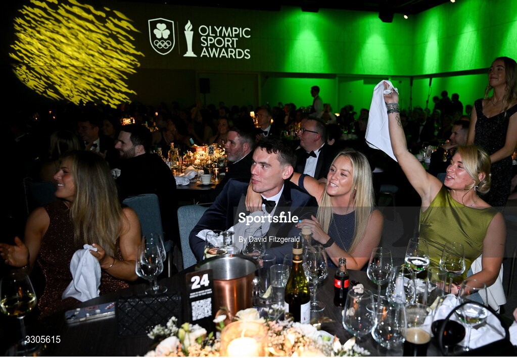 6 December 2025; Olympians from left, Beibhinn Parsons, Ross Corrigan, Stacey Flood and Kathy Baker during the Team Ireland Olympic Sport Awards 2025 at The Royal Convention Centre in Dublin. Photo by David Fitzgerald/Sportsfile