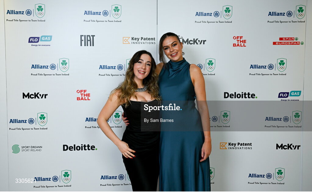 6 December 2025; Olympian Eimear Lambe, right, and Egzi Bayram during the Team Ireland Olympic Sport Awards 2025 at The Royal Convention Centre in Dublin. Photo by Sam Barnes/Sportsfile