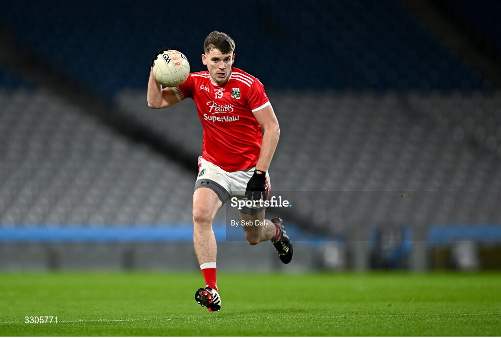 6 December 2025; Mark Hyland of Athy during the AIB Leinster GAA Football Senior Club Championship final match between Athy of Kildare and Ballyboden St Enda's  of Dublin at Croke Park in Dublin. Photo by Seb Daly/Sportsfile