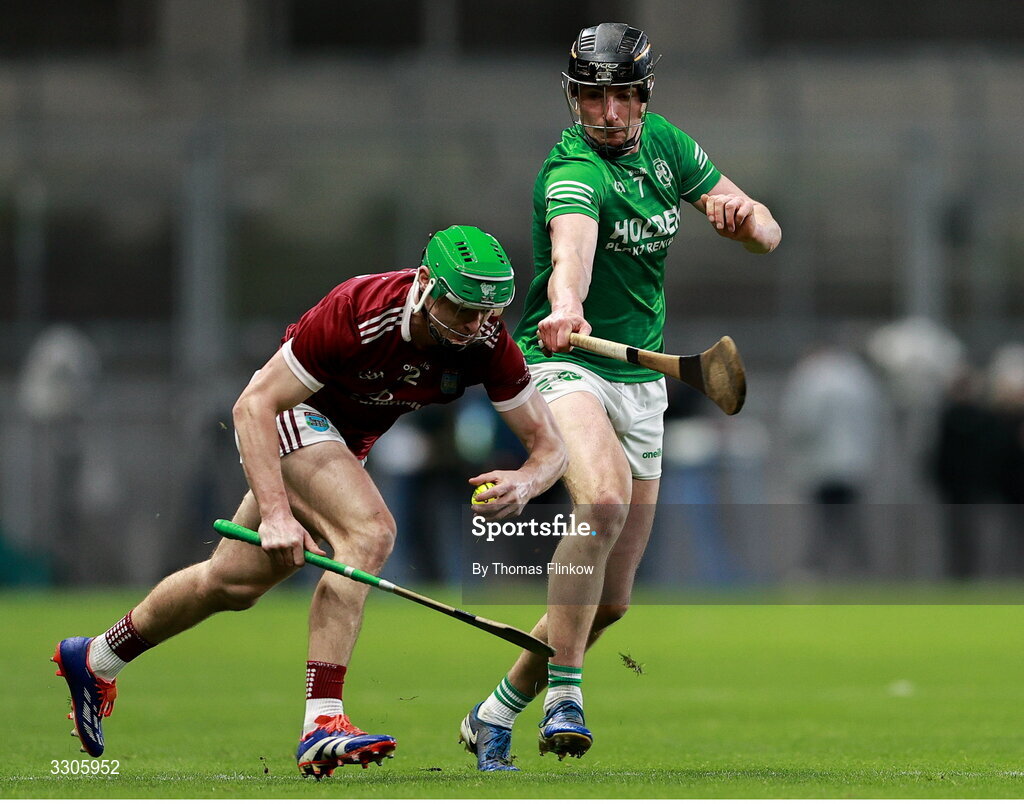 6 December 2025; Jake Firman of St Martin’s is tackled by Darragh Corcoran of Shamrocks Ballyhale during the AIB Leinster GAA Hurling Senior Club Championship final match between St Martin's of Wexford and Shamrocks Ballyhale of Kilkenny at Croke Park in Dublin. Photo by Thomas Flinkow/Sportsfile