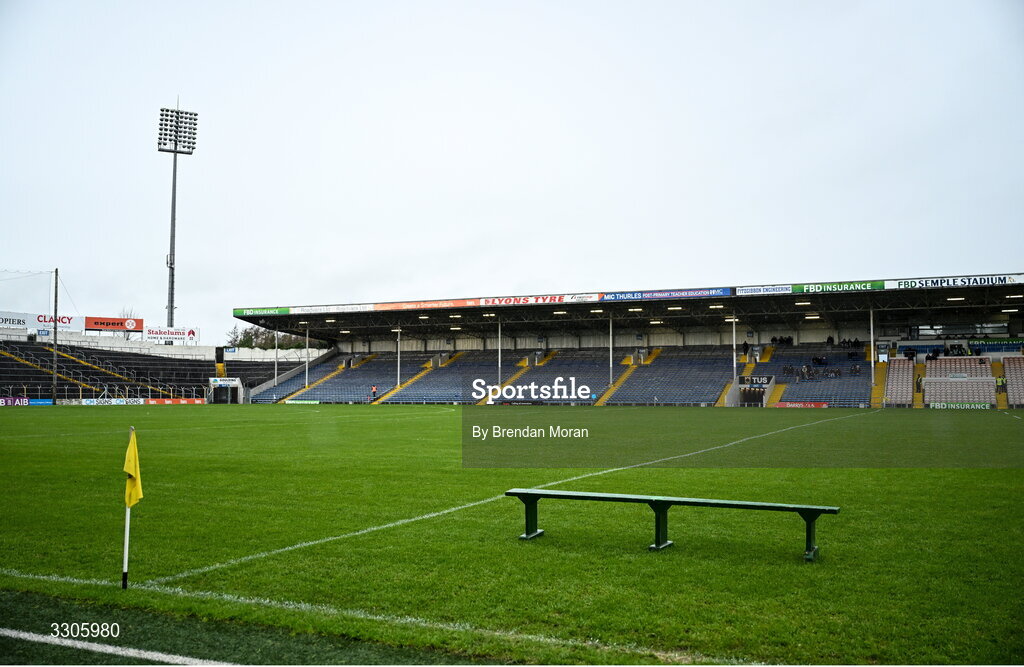 7 December 2025; The bench for the team photographs before the AIB Munster GAA Football Senior Club Championship final match between Dingle and St Finbarr's at FBD Semple Stadium in Thurles, Tipperary. Photo by Brendan Moran/Sportsfile