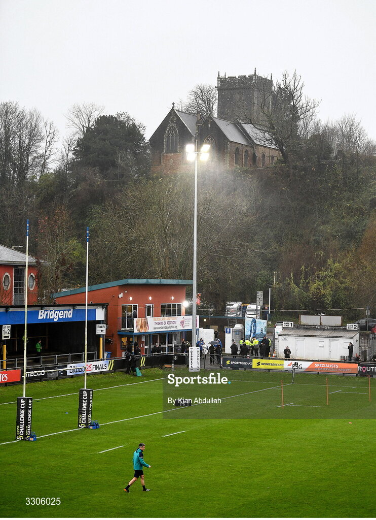 7 December 2025; A general view of the ground before the EPCR Challenge Cup match between Ospreys and Connacht at Dunraven Brewery Field in Bridgend, Wales. Photo by Kian Abdullah/Sportsfile