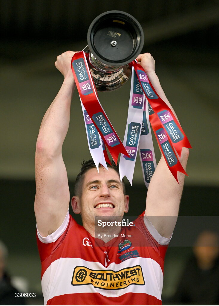 7 December 2025; Dingle captain Paul Geaney lifts the cup after the AIB Munster GAA Football Senior Club Championship final match between Dingle and St Finbarr's at FBD Semple Stadium in Thurles, Tipperary. Photo by Brendan Moran/Sportsfile