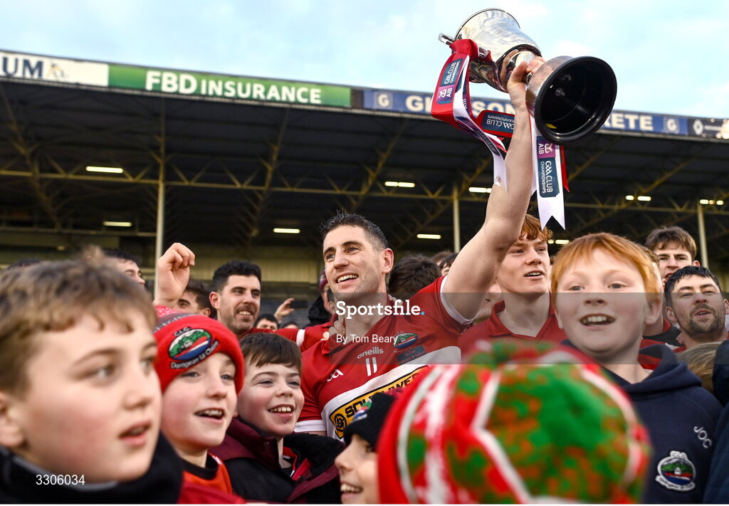 7 December 2025; Dingle captain Paul Geaney celebrates with supporters after his side's victory in the AIB Munster GAA Football Senior Club Championship final match between Dingle and St Finbarr's at FBD Semple Stadium in Thurles, Tipperary. Photo by Tom Beary/Sportsfile