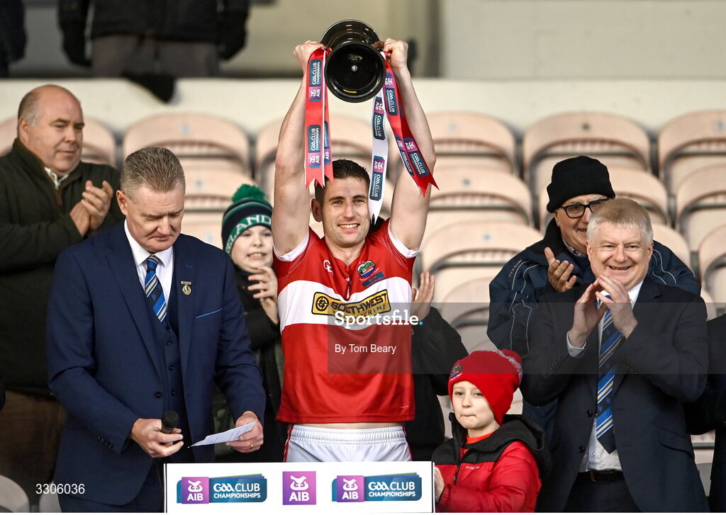 7 December 2025; Dingle captain Paul Geaney lifts the cup after the AIB Munster GAA Football Senior Club Championship final match between Dingle and St Finbarr's at FBD Semple Stadium in Thurles, Tipperary. Photo by Tom Beary/Sportsfile