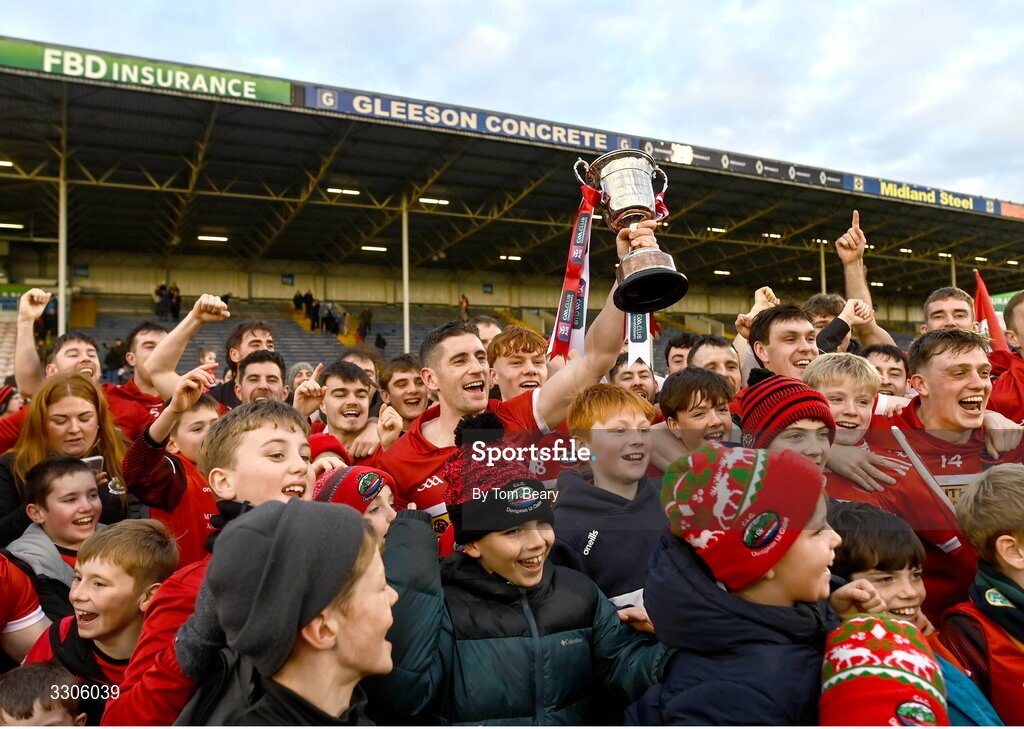 7 December 2025; Dingle captain Paul Geaney celebrates with supporters after his side's victory in the AIB Munster GAA Football Senior Club Championship final match between Dingle and St Finbarr's at FBD Semple Stadium in Thurles, Tipperary. Photo by Tom Beary/Sportsfile