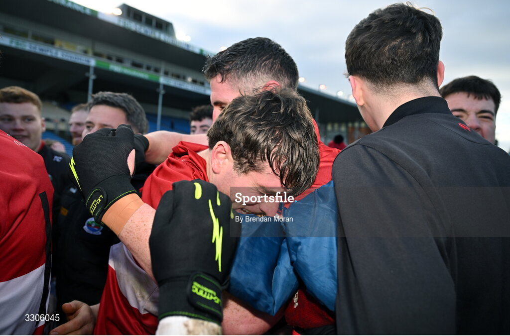7 December 2025; Conor Geaney of Dingle celebrates with captain Paul Geaney after the AIB Munster GAA Football Senior Club Championship final match between Dingle and St Finbarr's at FBD Semple Stadium in Thurles, Tipperary. Photo by Brendan Moran/Sportsfile