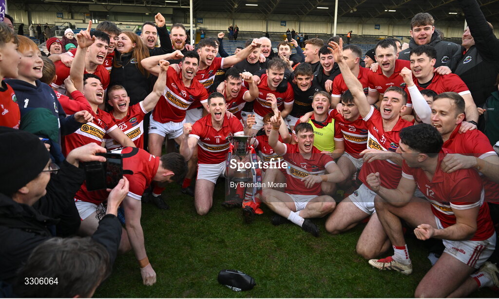 7 December 2025; Dingle captain Paul Geaney and teammates celebrate with the cup after the AIB Munster GAA Football Senior Club Championship final match between Dingle and St Finbarr's at FBD Semple Stadium in Thurles, Tipperary. Photo by Brendan Moran/Sportsfile