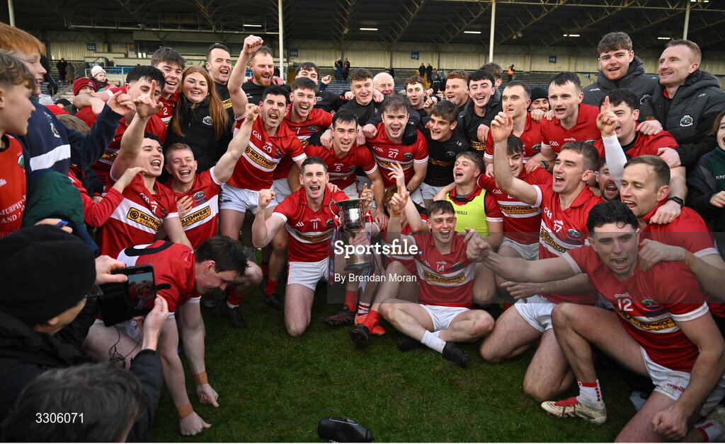 7 December 2025; Dingle captain Paul Geaney and teammates celebrate with the cup after the AIB Munster GAA Football Senior Club Championship final match between Dingle and St Finbarr's at FBD Semple Stadium in Thurles, Tipperary. Photo by Brendan Moran/Sportsfile