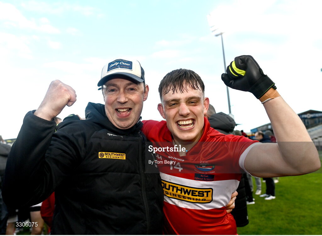 7 December 2025; Matthew Flaherty of Dingle celebrates with a supporter after his side's victory the AIB Munster GAA Football Senior Club Championship final match between Dingle and St Finbarr's at FBD Semple Stadium in Thurles, Tipperary. Photo by Tom Beary/Sportsfile