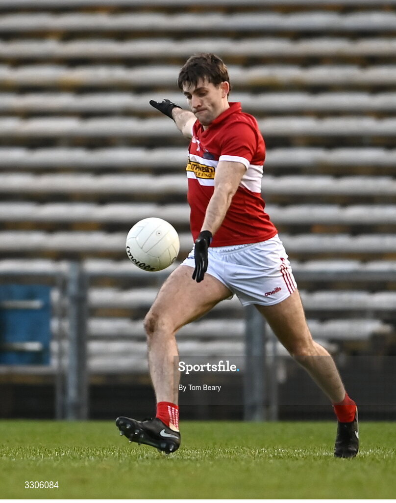 7 December 2025; Conor Geaney of Dingle kicks a two point score from a free to win the AIB Munster GAA Football Senior Club Championship final match between Dingle and St Finbarr's at FBD Semple Stadium in Thurles, Tipperary. Photo by Tom Beary/Sportsfile
