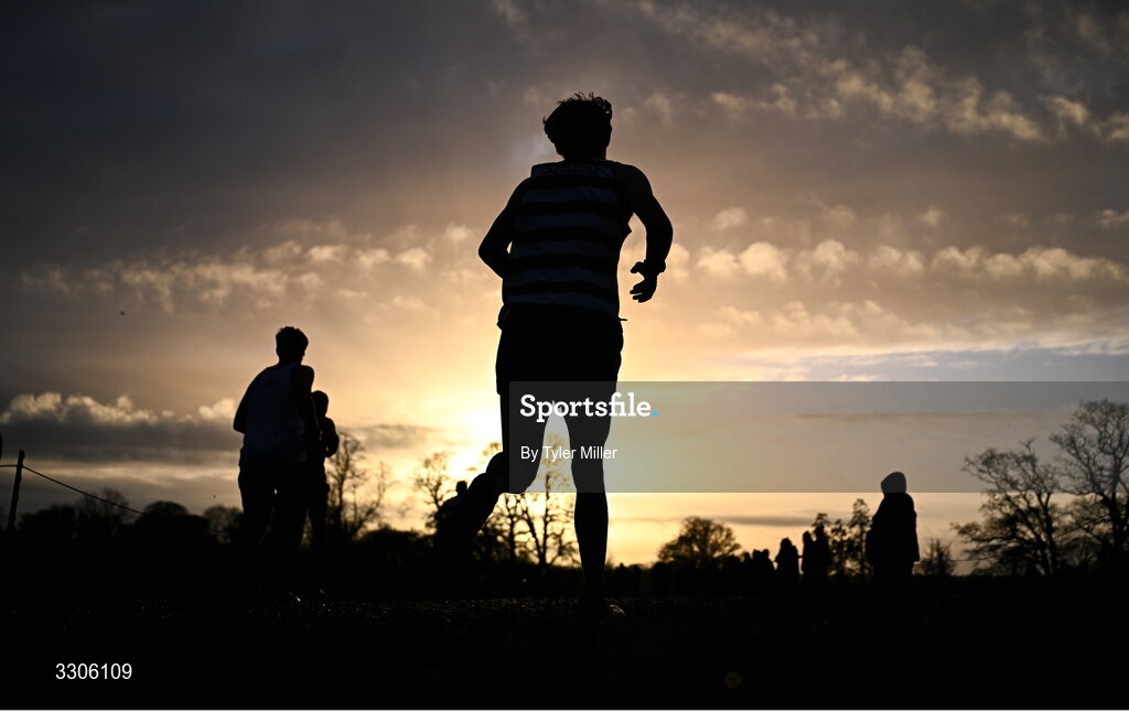 7 December 2025; An athlete during the Novice Men 6000m during the 123.ie National Novice and Juvenile Uneven Age Cross Country Championships at the Sport Ireland National Cross Country Track in Abbotstown, Dublin. Photo by Tyler Miller/Sportsfile