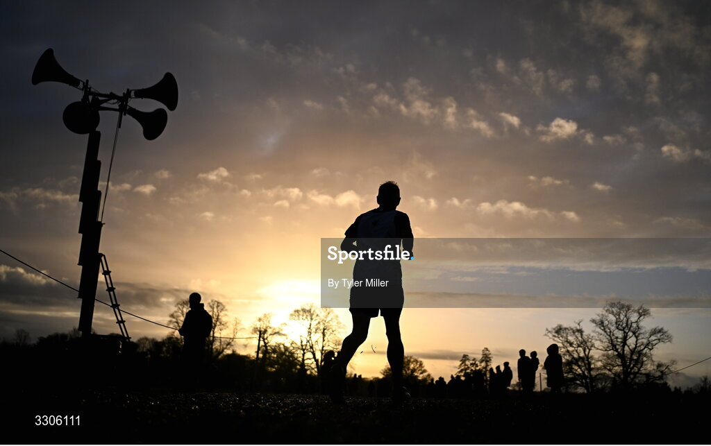 7 December 2025; An athlete during the Novice Men 6000m during the 123.ie National Novice and Juvenile Uneven Age Cross Country Championships at the Sport Ireland National Cross Country Track in Abbotstown, Dublin. Photo by Tyler Miller/Sportsfile
