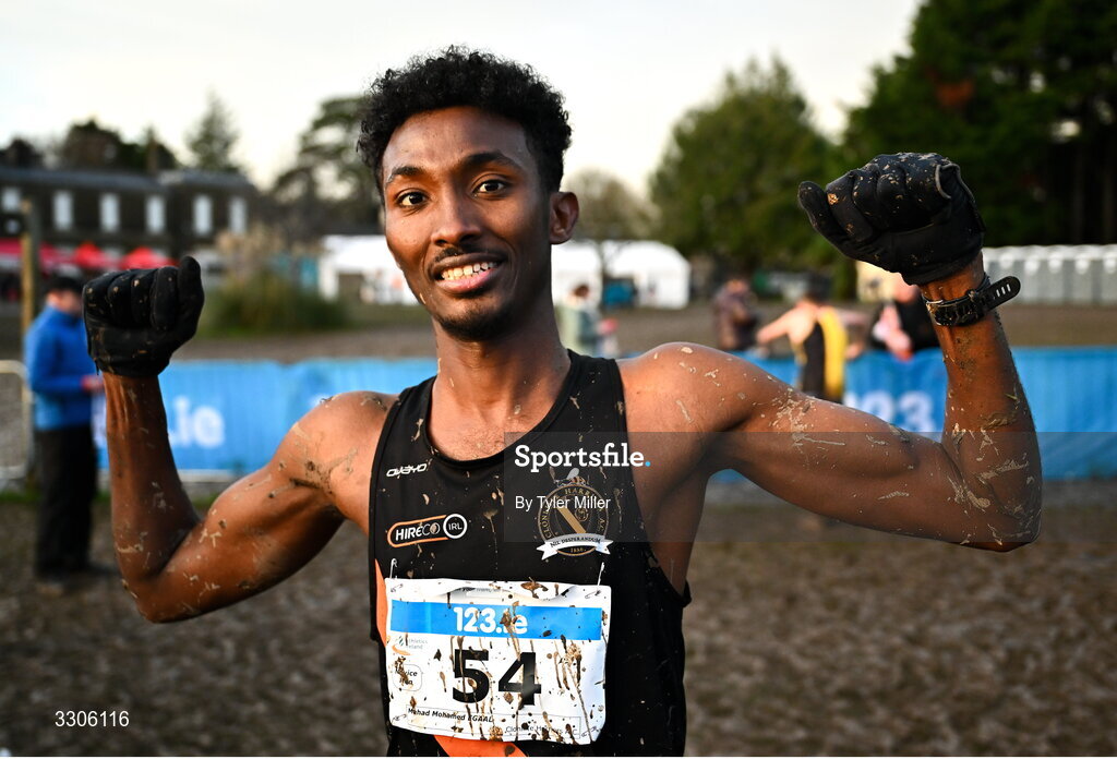 7 December 2025; Mahad Mohamed Egaal of Clonliffe Harriers AC, Dublin, after competing in the Novice Men 6000m during the 123.ie National Novice and Juvenile Uneven Age Cross Country Championships at the Sport Ireland National Cross Country Track in Abbotstown, Dublin. Photo by Tyler Miller/Sportsfile