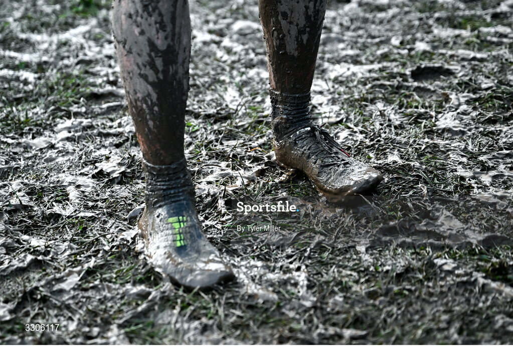 7 December 2025; A runner is seen missing a shoe after competing in the Novice Men 6000m during the 123.ie National Novice and Juvenile Uneven Age Cross Country Championships at the Sport Ireland National Cross Country Track in Abbotstown, Dublin. Photo by Tyler Miller/Sportsfile