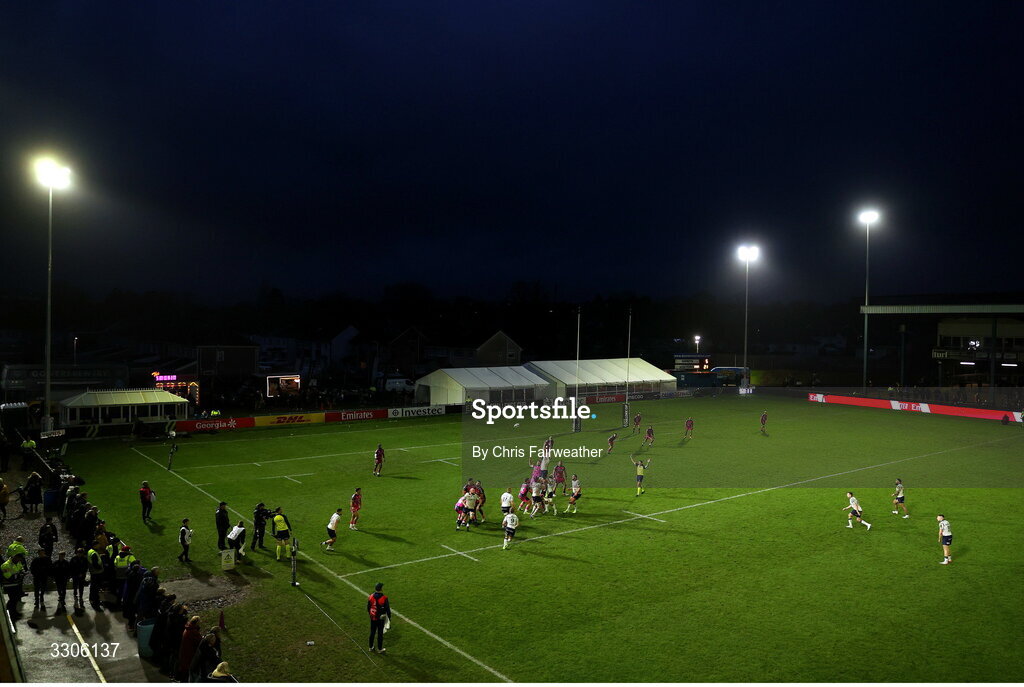 7 December 2025; A general view during the EPCR Challenge Cup match between Ospreys and Connacht at Dunraven Brewery Field in Bridgend, Wales. Photo by Chris Fairweather/Sportsfile